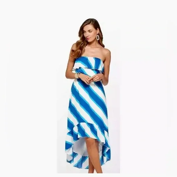 Lilly Pulitzer 🌸Caldwell Sail Stripe High Low Strapless Dress w/Gold Trim Small - Picture 2 of 12